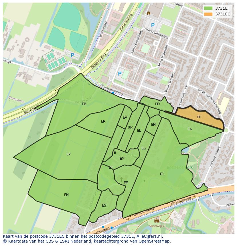 Afbeelding van het postcodegebied 3731 EC op de kaart.