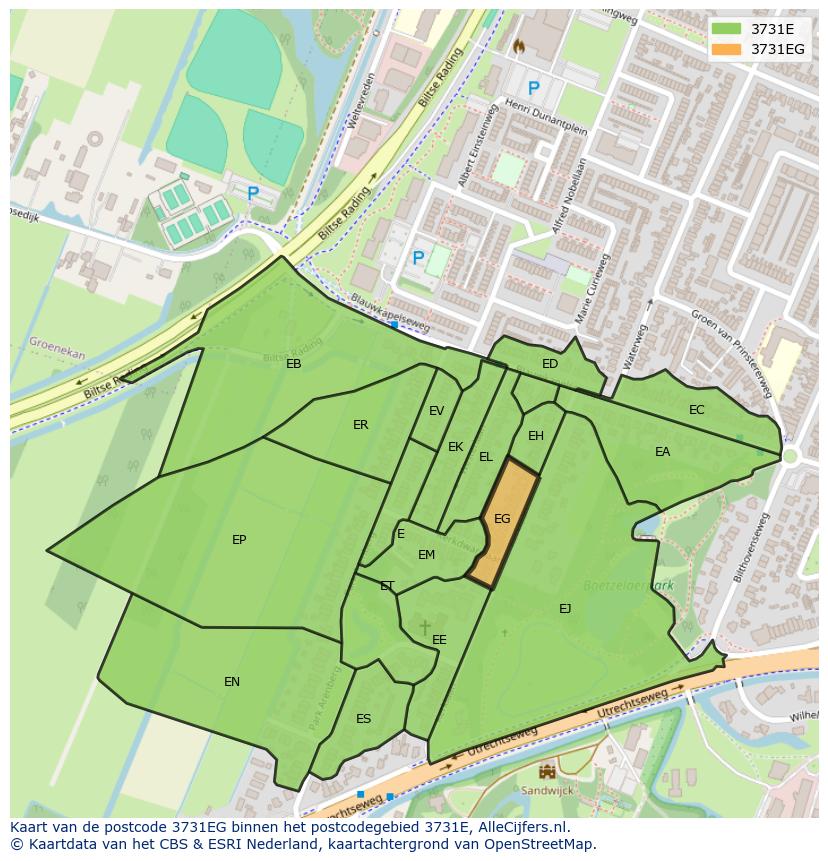 Afbeelding van het postcodegebied 3731 EG op de kaart.