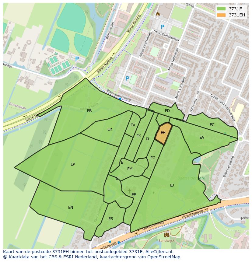Afbeelding van het postcodegebied 3731 EH op de kaart.