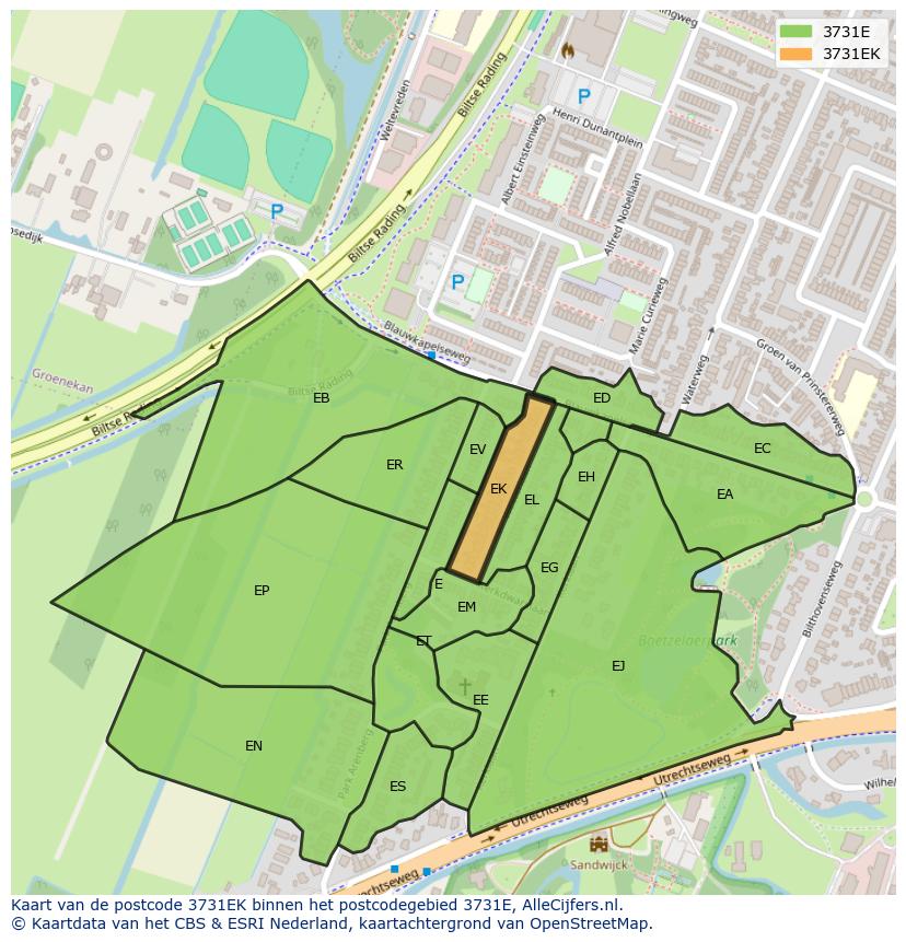 Afbeelding van het postcodegebied 3731 EK op de kaart.