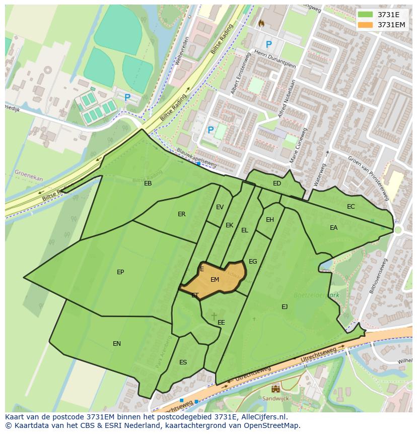Afbeelding van het postcodegebied 3731 EM op de kaart.