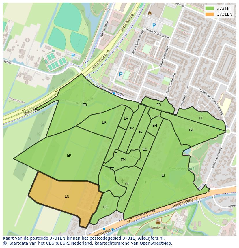 Afbeelding van het postcodegebied 3731 EN op de kaart.