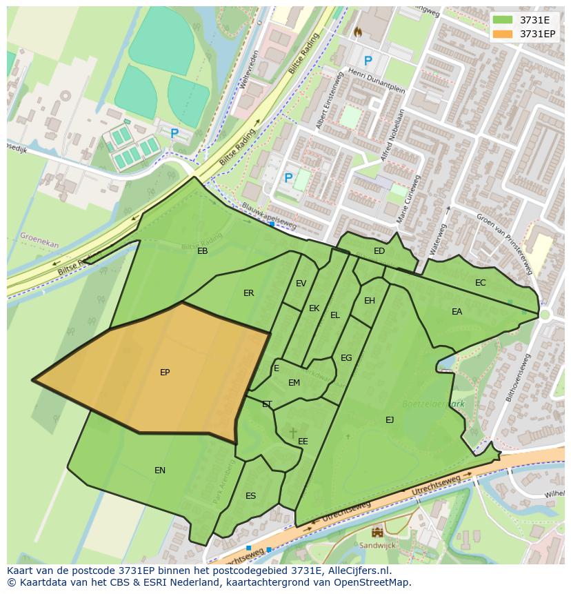 Afbeelding van het postcodegebied 3731 EP op de kaart.