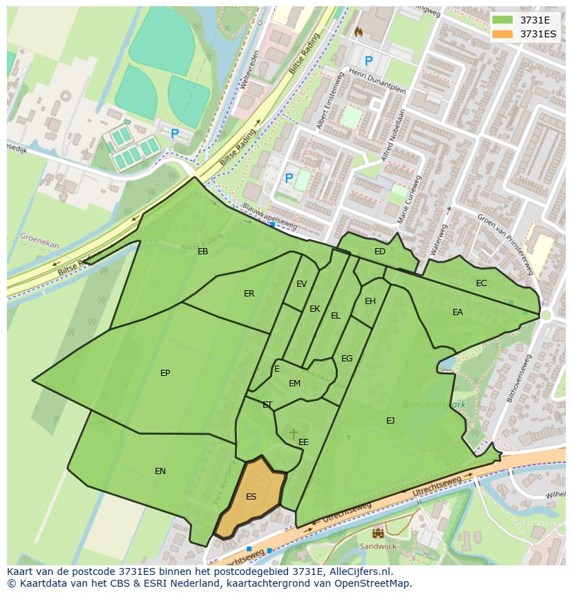 Afbeelding van het postcodegebied 3731 ES op de kaart.
