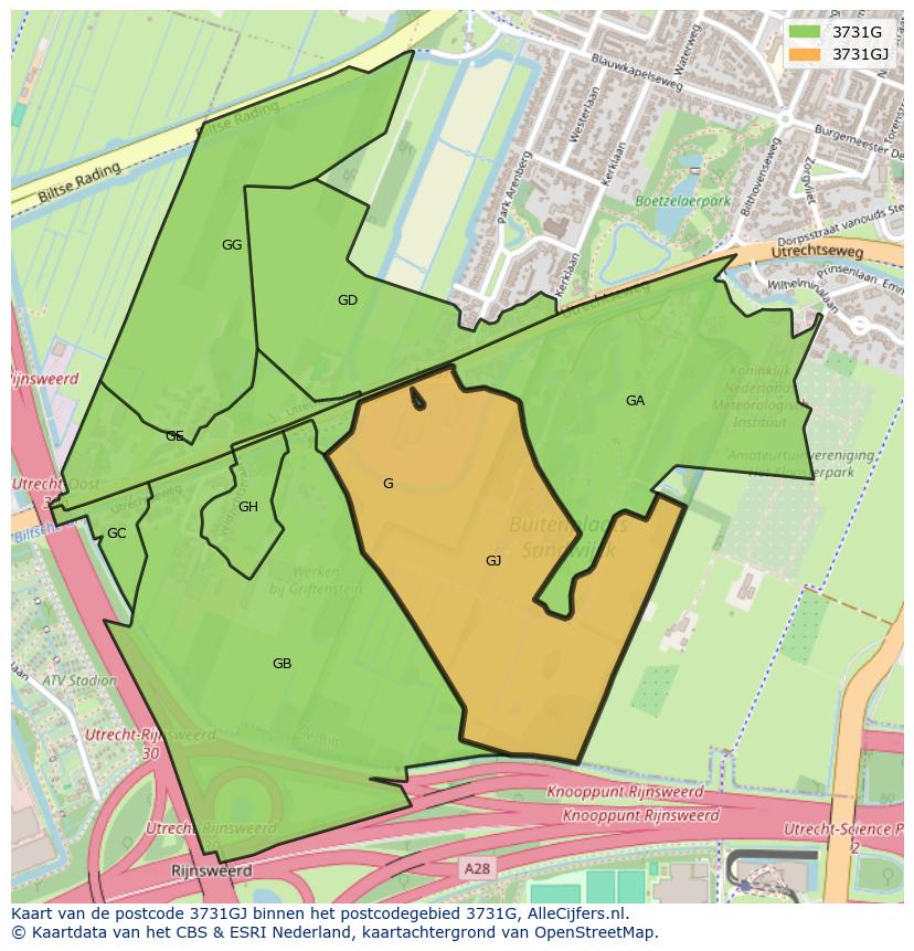 Afbeelding van het postcodegebied 3731 GJ op de kaart.