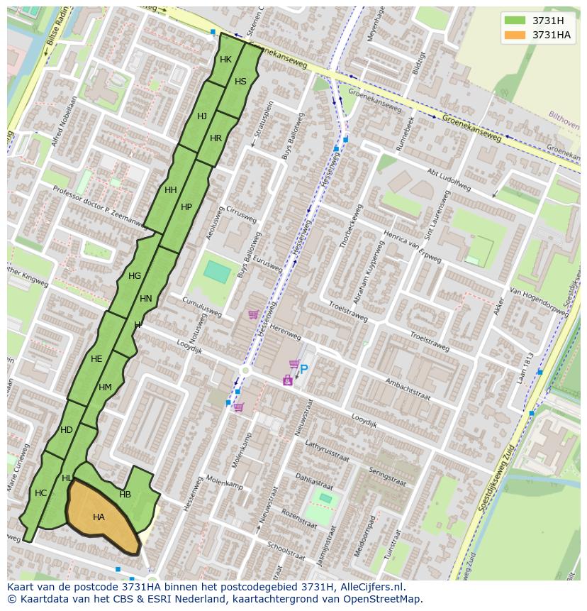 Afbeelding van het postcodegebied 3731 HA op de kaart.