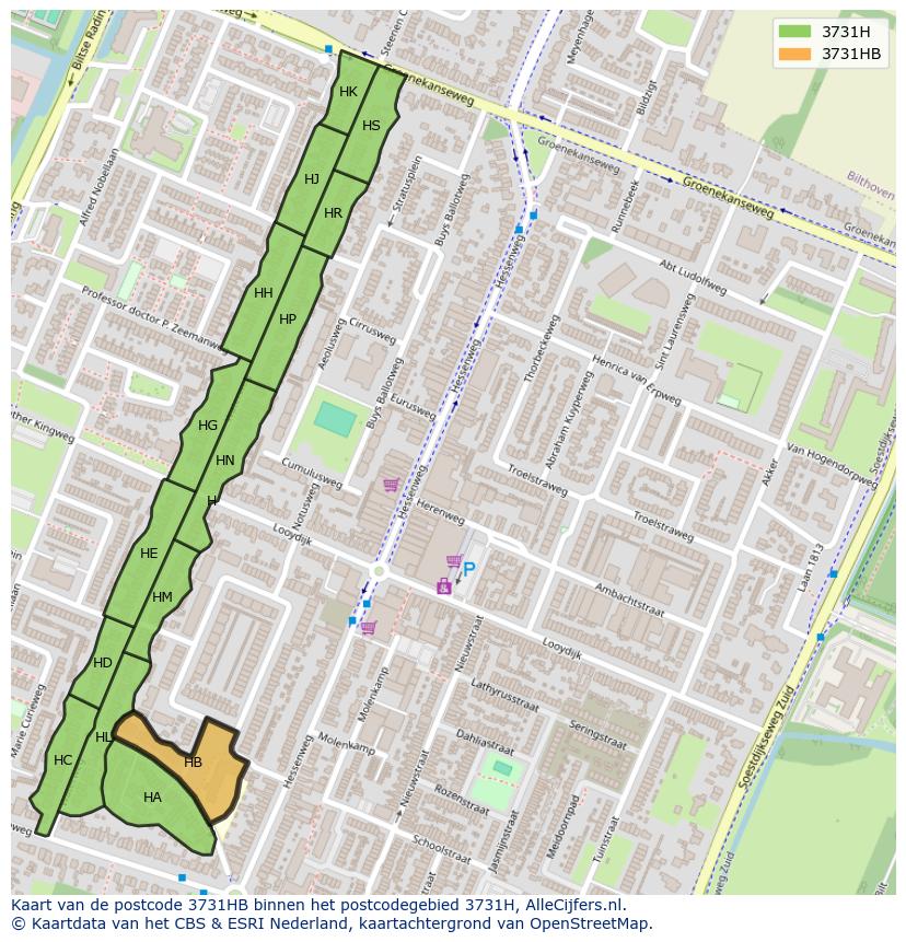 Afbeelding van het postcodegebied 3731 HB op de kaart.