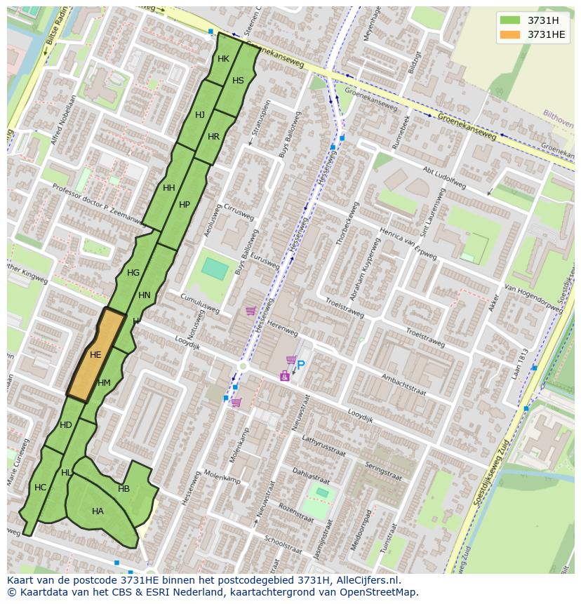 Afbeelding van het postcodegebied 3731 HE op de kaart.