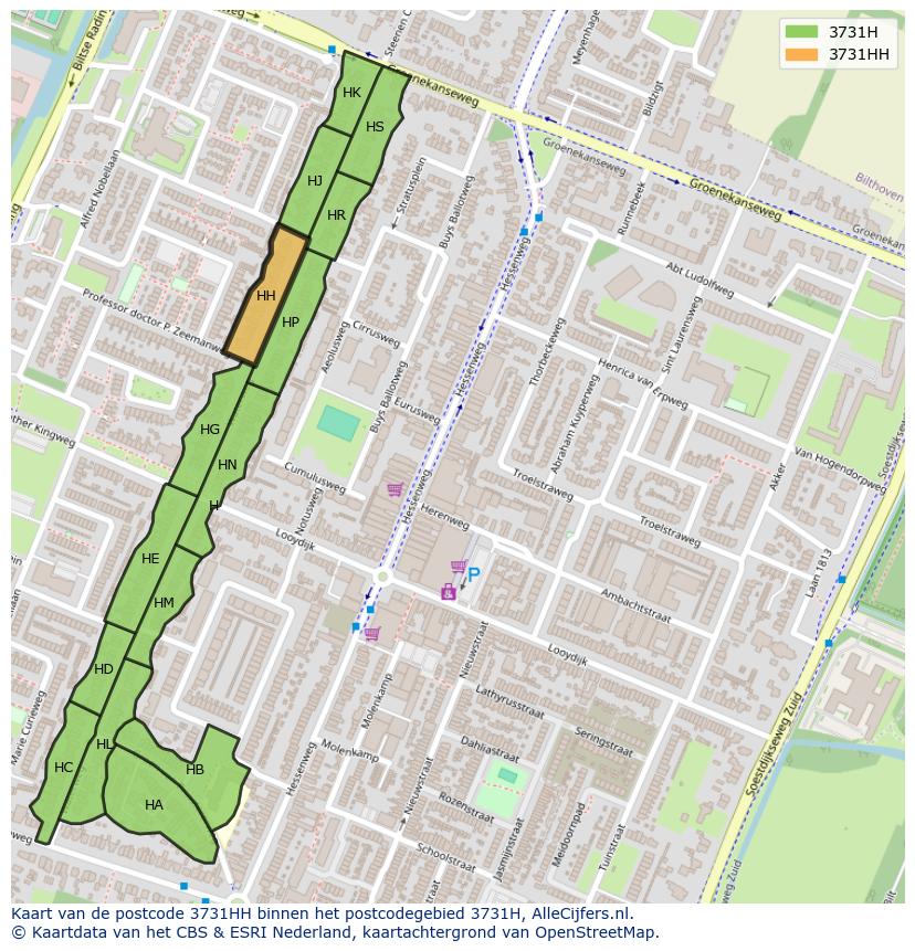 Afbeelding van het postcodegebied 3731 HH op de kaart.