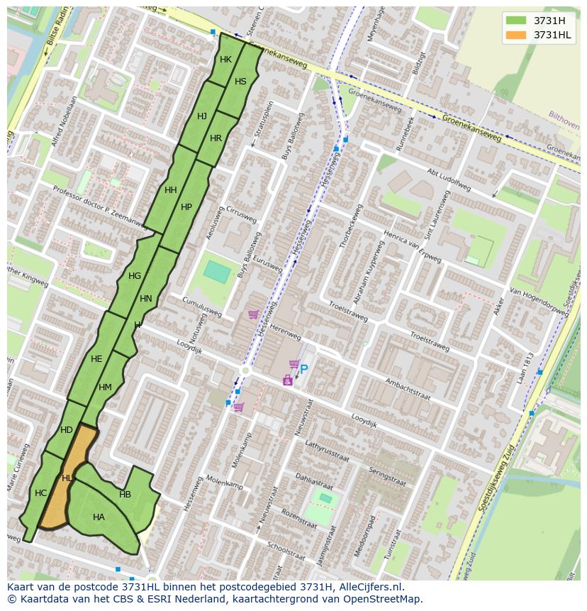 Afbeelding van het postcodegebied 3731 HL op de kaart.