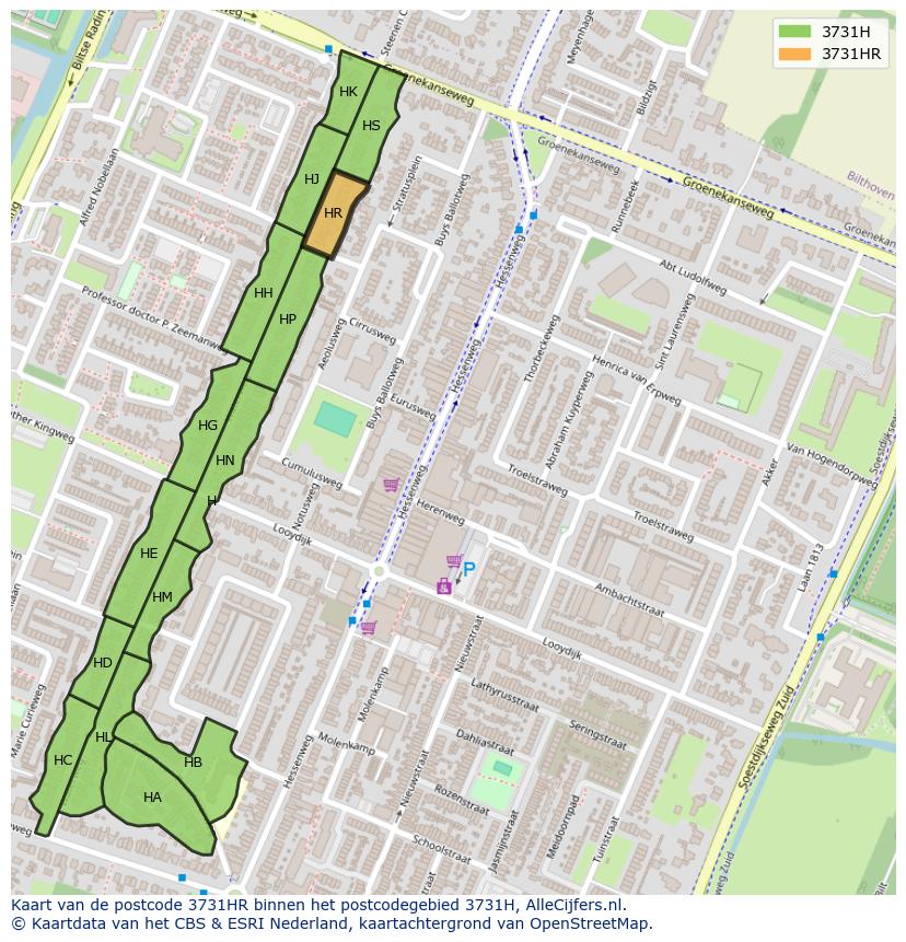 Afbeelding van het postcodegebied 3731 HR op de kaart.