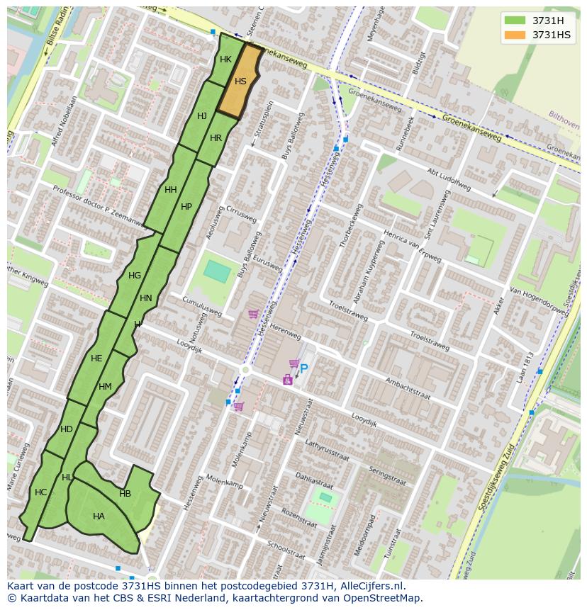 Afbeelding van het postcodegebied 3731 HS op de kaart.