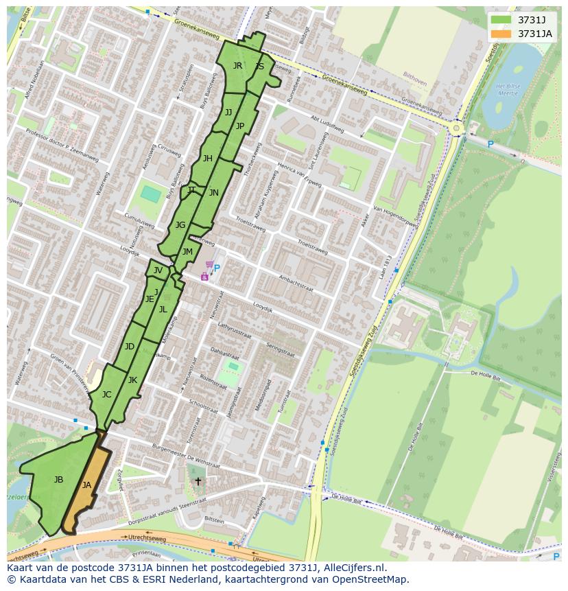 Afbeelding van het postcodegebied 3731 JA op de kaart.