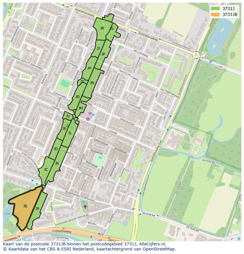 Afbeelding van het postcodegebied 3731 JB op de kaart.