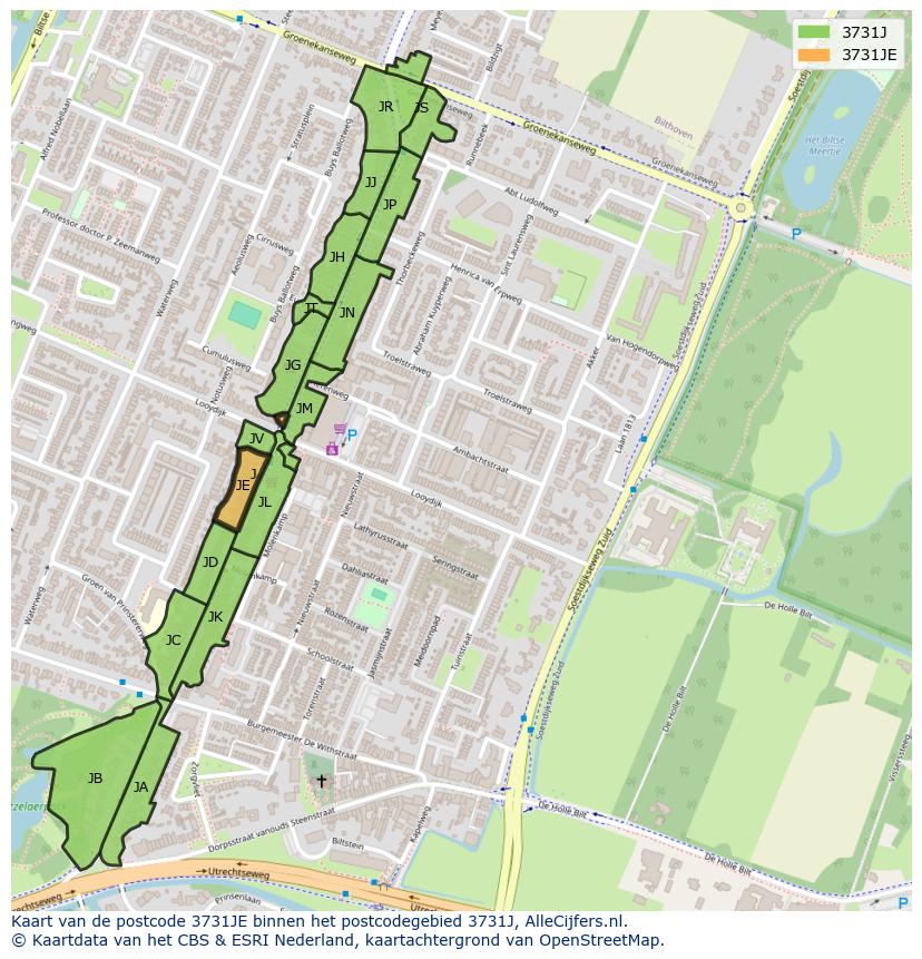 Afbeelding van het postcodegebied 3731 JE op de kaart.