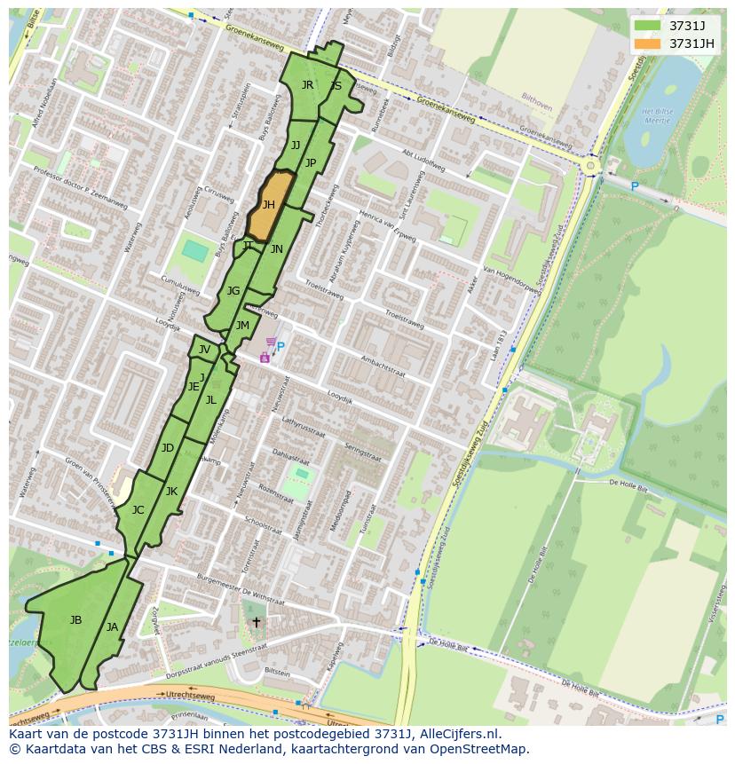 Afbeelding van het postcodegebied 3731 JH op de kaart.