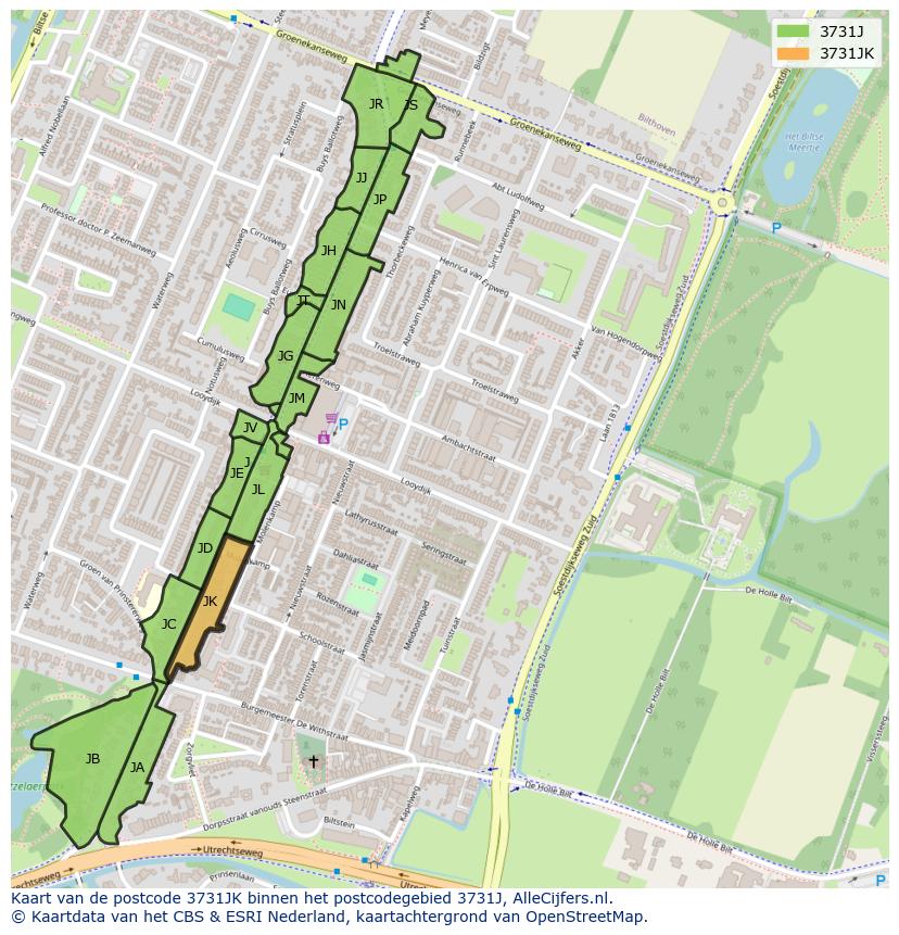 Afbeelding van het postcodegebied 3731 JK op de kaart.