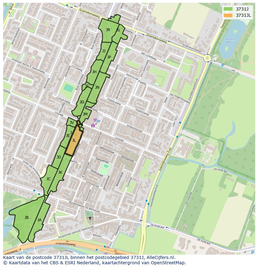 Afbeelding van het postcodegebied 3731 JL op de kaart.