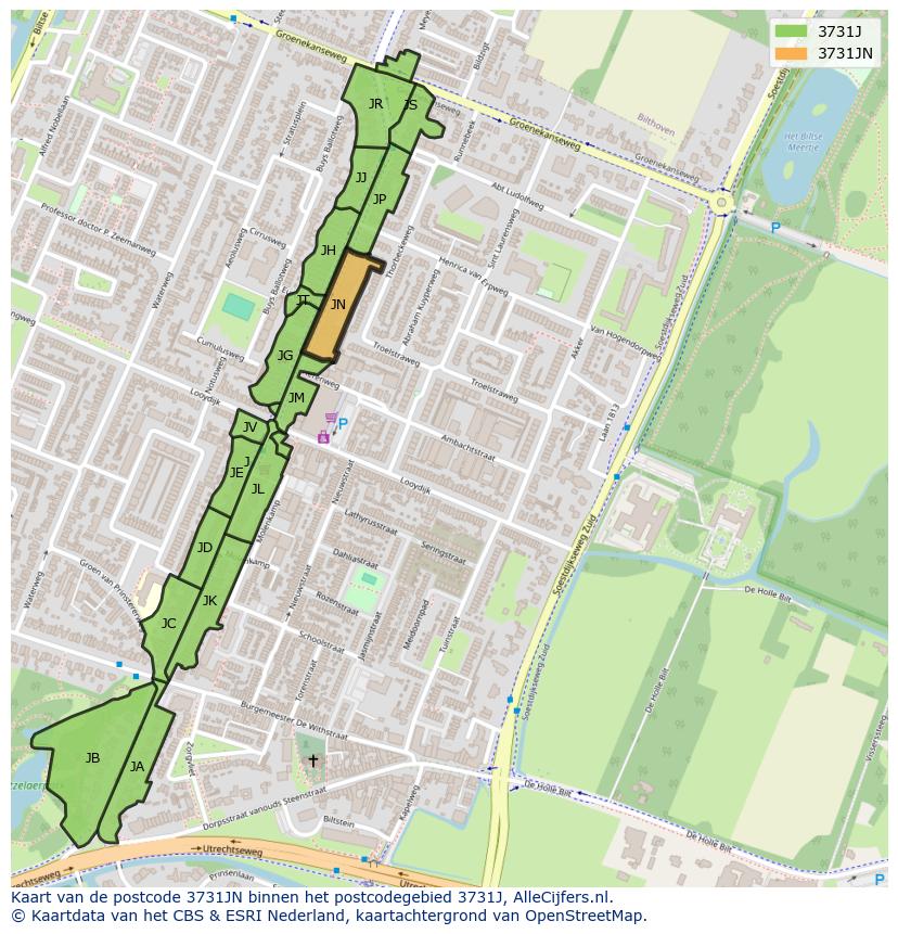 Afbeelding van het postcodegebied 3731 JN op de kaart.