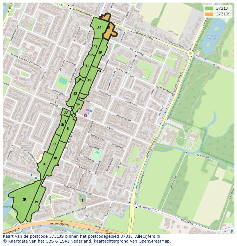 Afbeelding van het postcodegebied 3731 JS op de kaart.