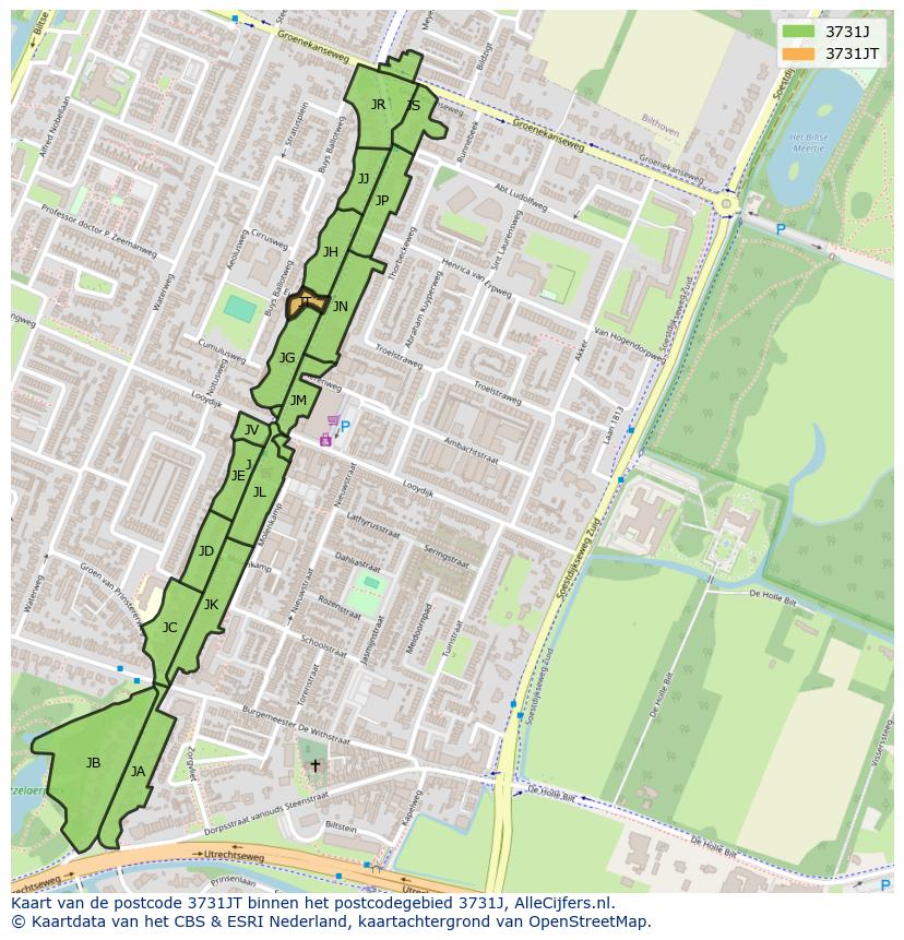 Afbeelding van het postcodegebied 3731 JT op de kaart.