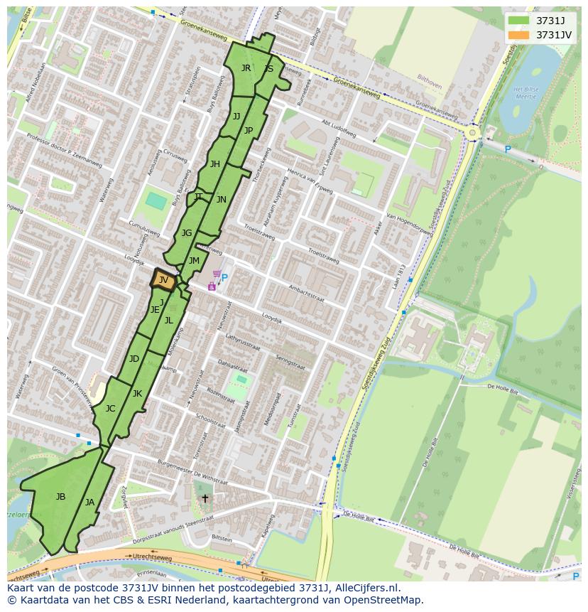Afbeelding van het postcodegebied 3731 JV op de kaart.