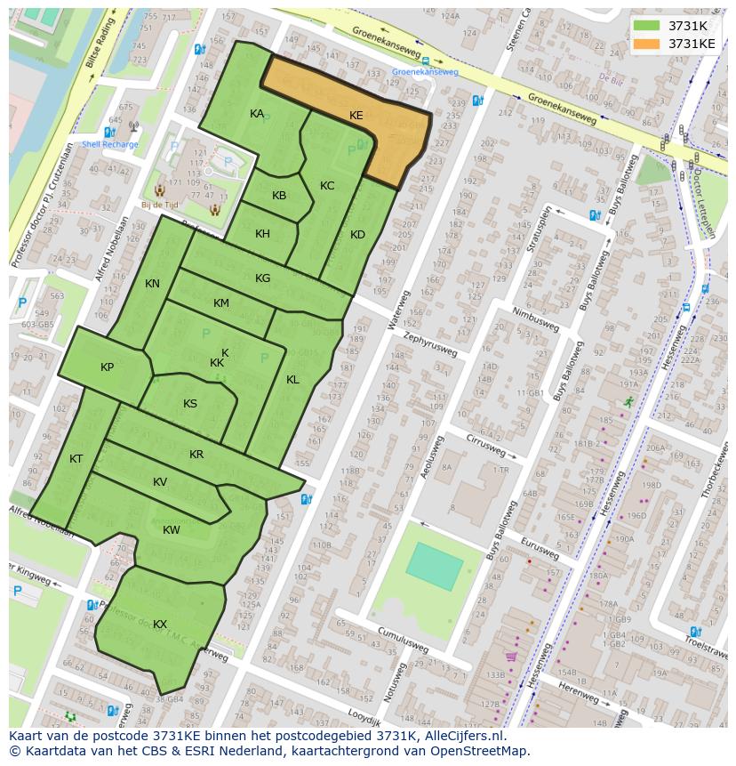 Afbeelding van het postcodegebied 3731 KE op de kaart.