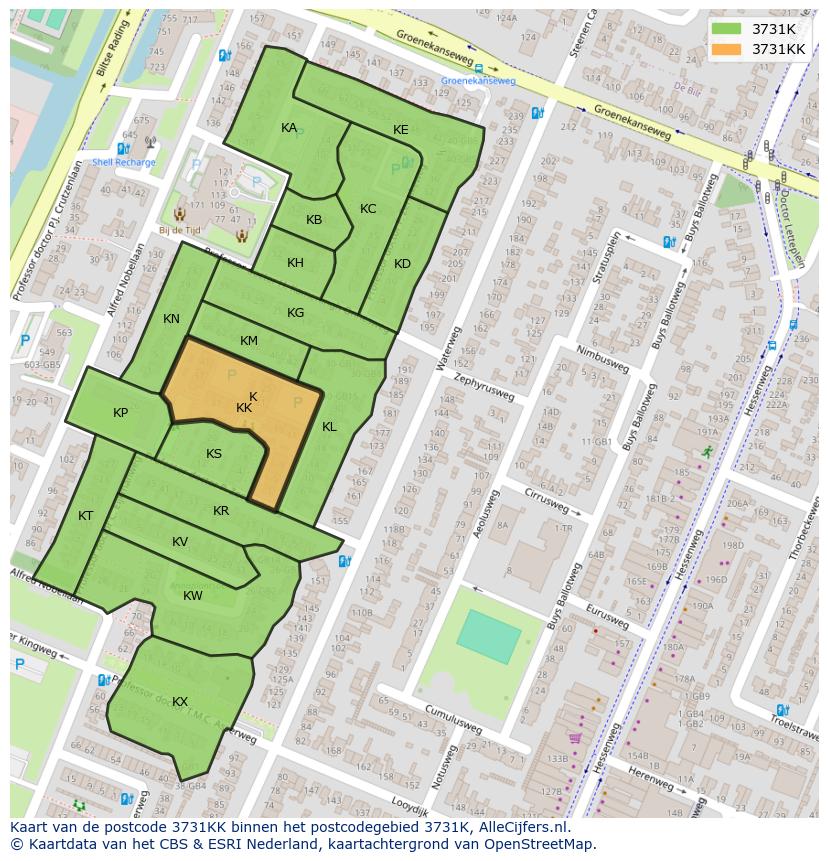 Afbeelding van het postcodegebied 3731 KK op de kaart.
