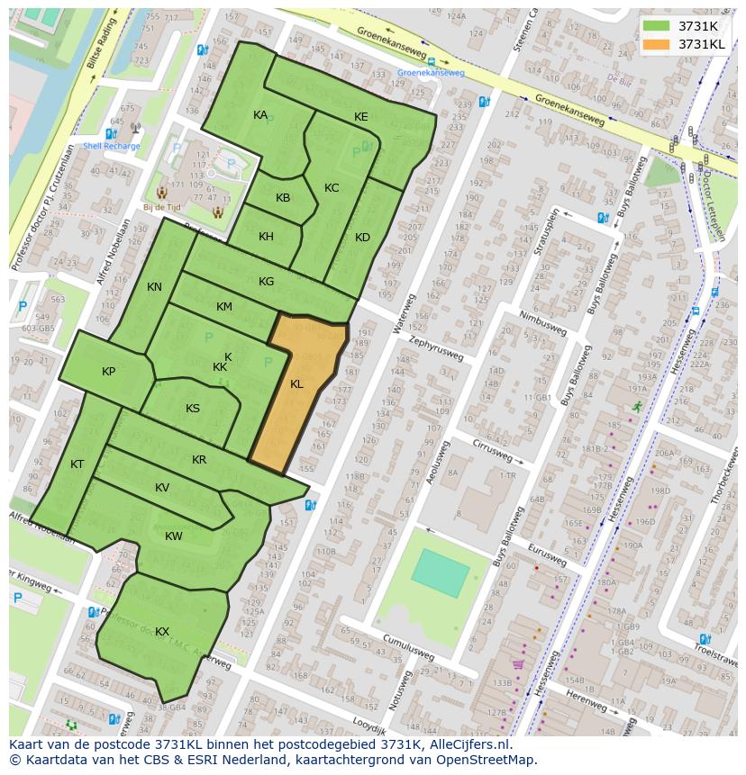 Afbeelding van het postcodegebied 3731 KL op de kaart.