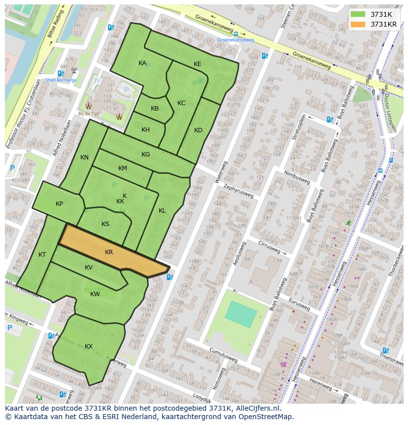 Afbeelding van het postcodegebied 3731 KR op de kaart.