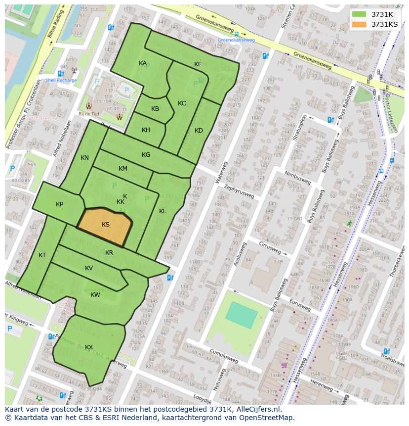 Afbeelding van het postcodegebied 3731 KS op de kaart.