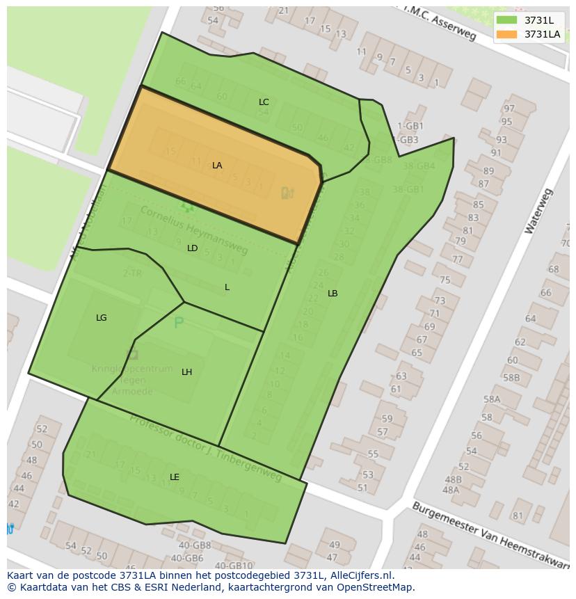Afbeelding van het postcodegebied 3731 LA op de kaart.