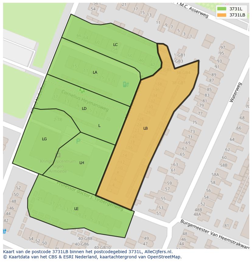 Afbeelding van het postcodegebied 3731 LB op de kaart.