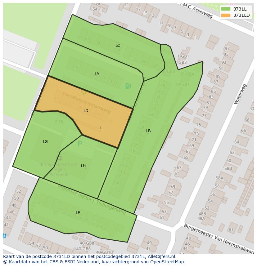 Afbeelding van het postcodegebied 3731 LD op de kaart.