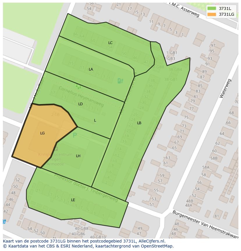 Afbeelding van het postcodegebied 3731 LG op de kaart.