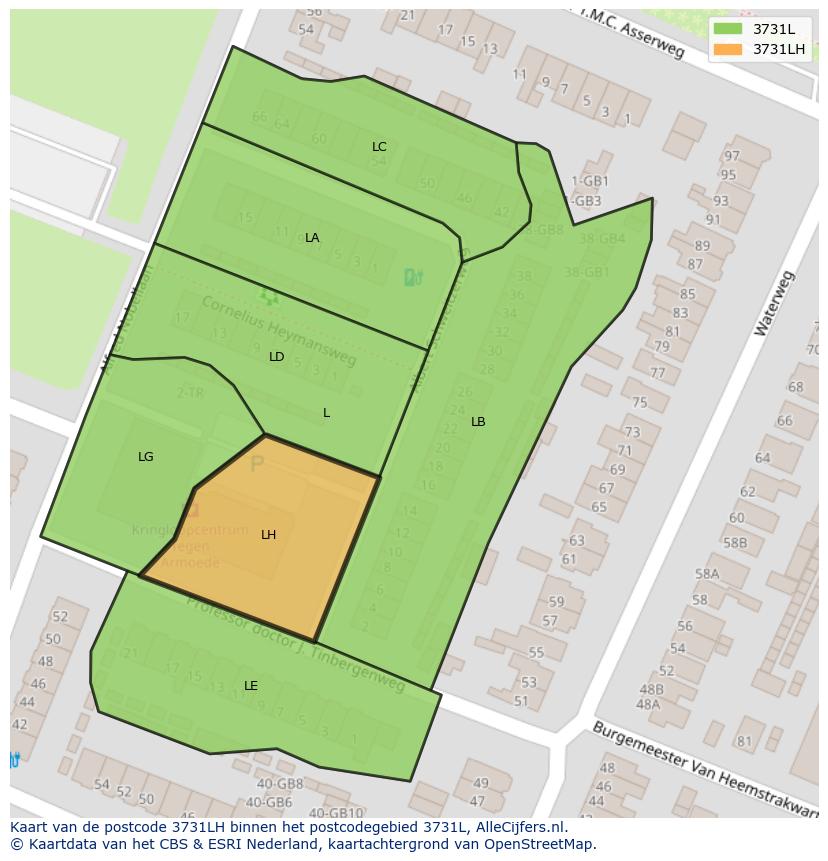 Afbeelding van het postcodegebied 3731 LH op de kaart.