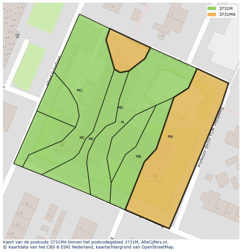 Afbeelding van het postcodegebied 3731 MA op de kaart.
