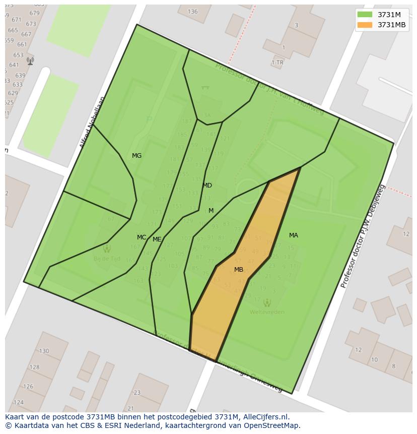 Afbeelding van het postcodegebied 3731 MB op de kaart.