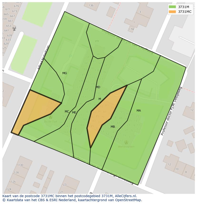 Afbeelding van het postcodegebied 3731 MC op de kaart.