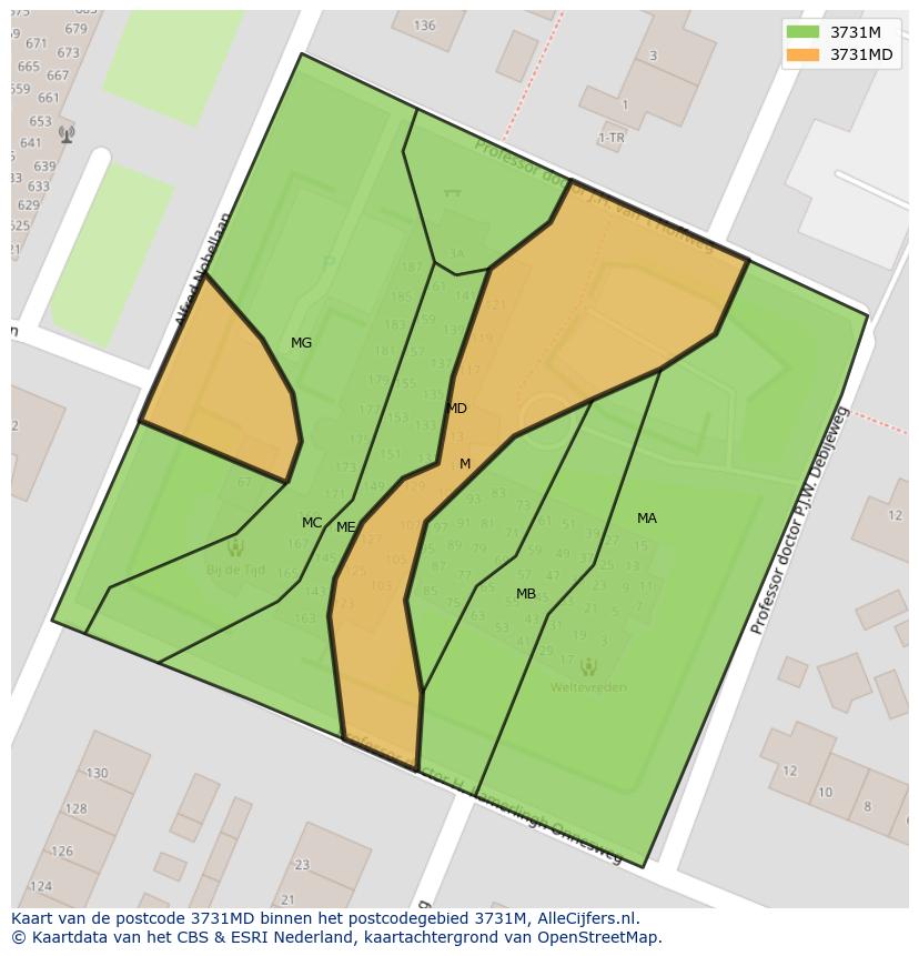 Afbeelding van het postcodegebied 3731 MD op de kaart.