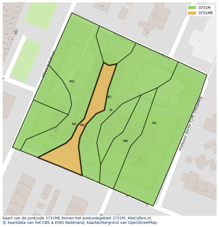 Afbeelding van het postcodegebied 3731 ME op de kaart.