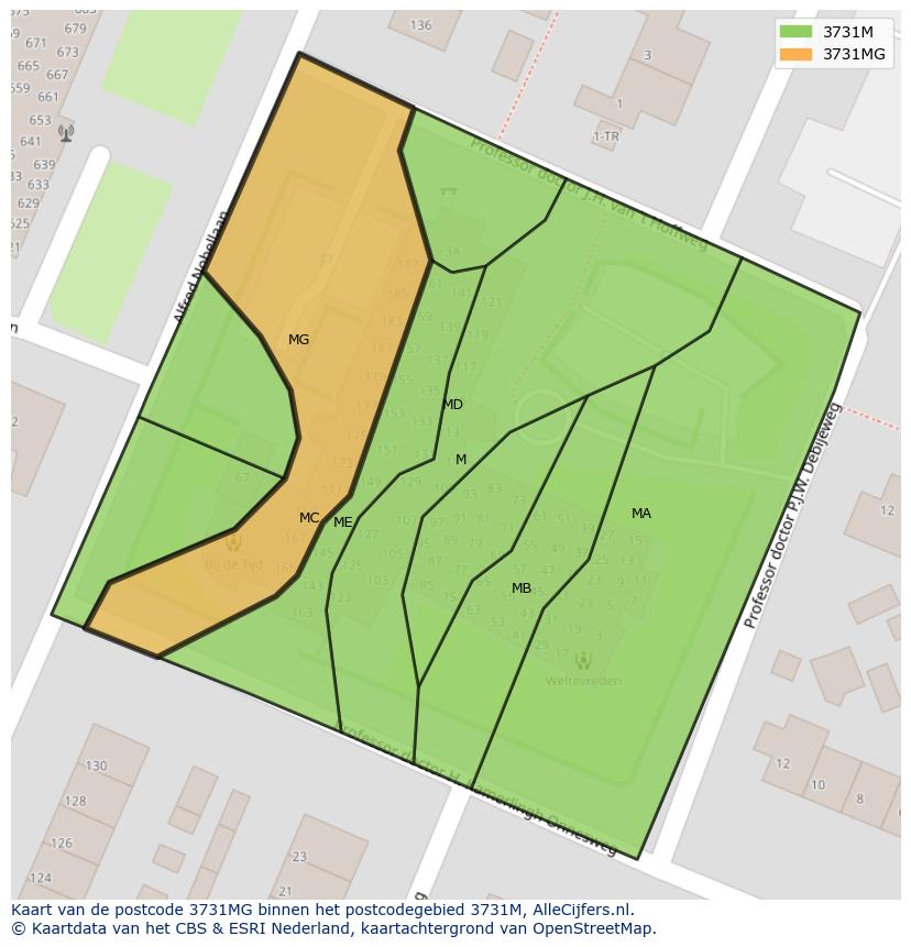 Afbeelding van het postcodegebied 3731 MG op de kaart.