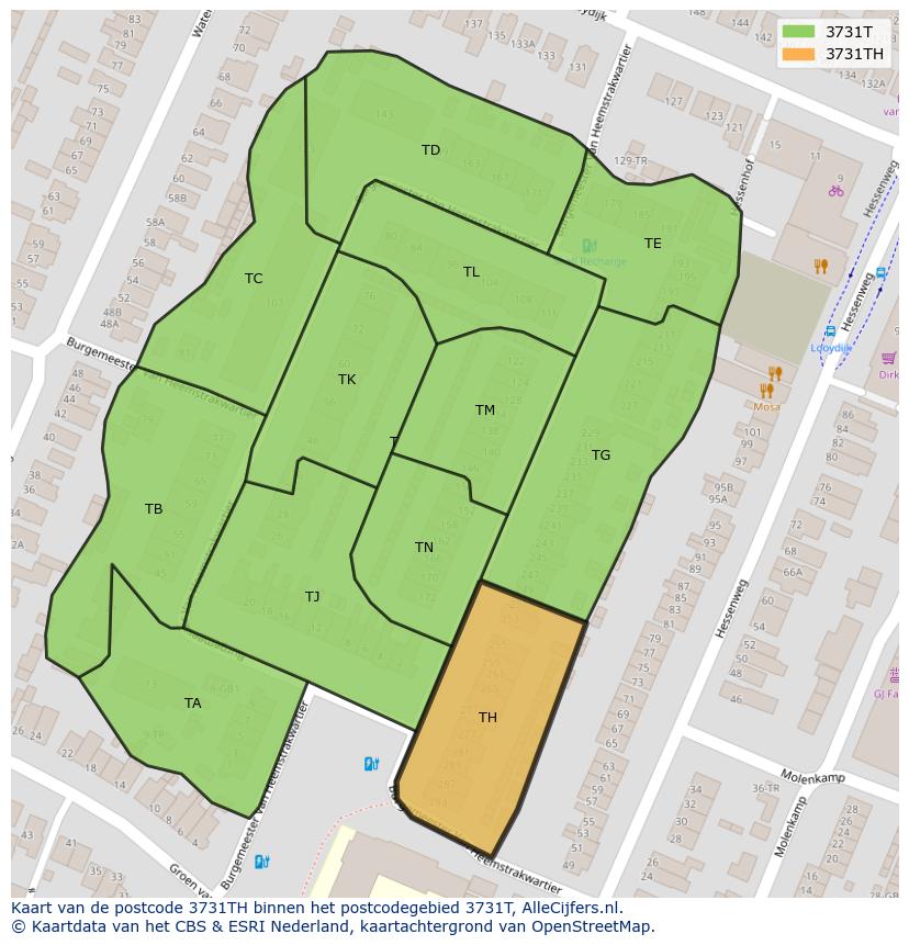 Afbeelding van het postcodegebied 3731 TH op de kaart.