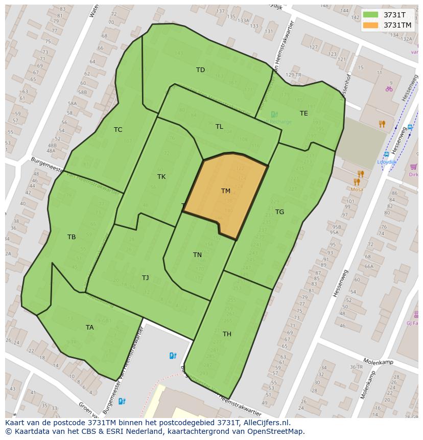Afbeelding van het postcodegebied 3731 TM op de kaart.