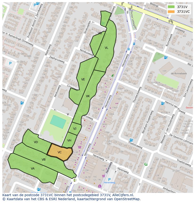 Afbeelding van het postcodegebied 3731 VC op de kaart.