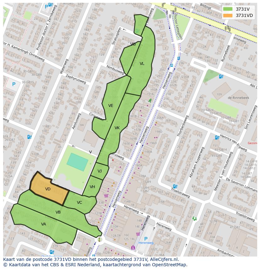 Afbeelding van het postcodegebied 3731 VD op de kaart.