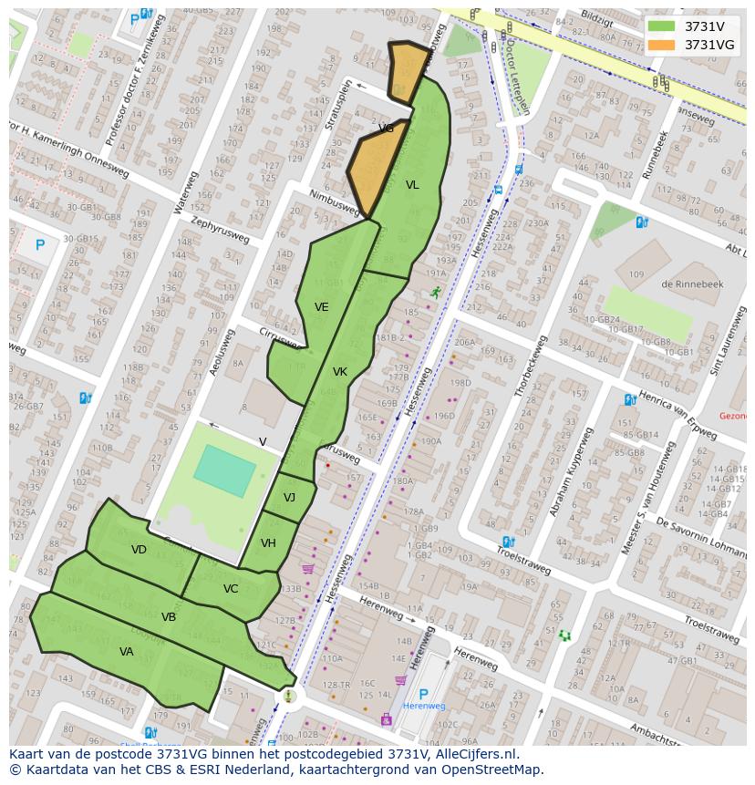 Afbeelding van het postcodegebied 3731 VG op de kaart.