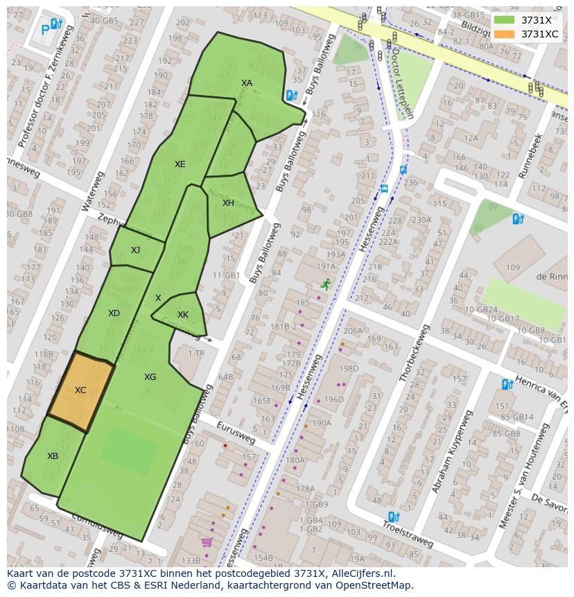 Afbeelding van het postcodegebied 3731 XC op de kaart.