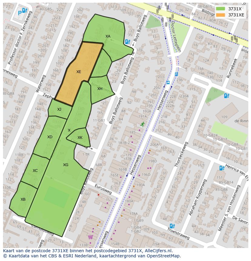 Afbeelding van het postcodegebied 3731 XE op de kaart.