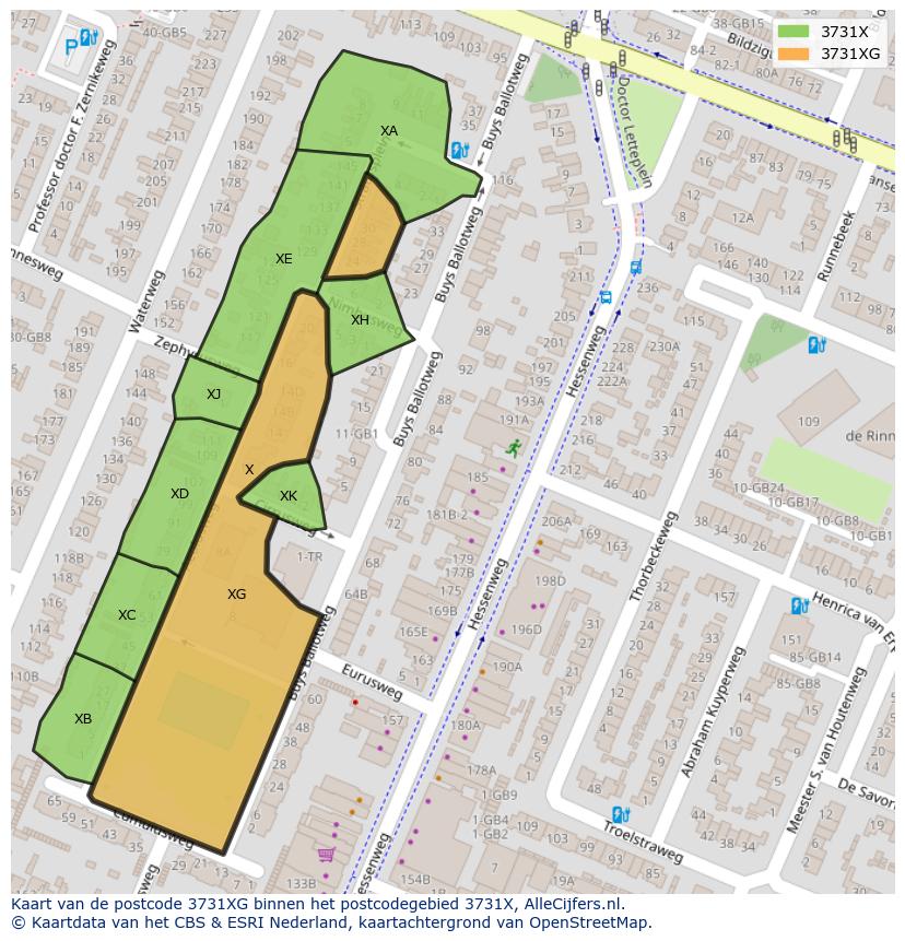 Afbeelding van het postcodegebied 3731 XG op de kaart.